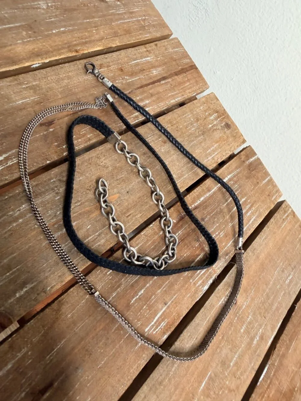 Title of Work Black Leather & Sterling Silver Triple-Wrap Bracelet